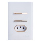 Conjunto Interruptor Duplo Paralelo + Tomada 10A 4x2 - Novara Branco Brilhante Gold